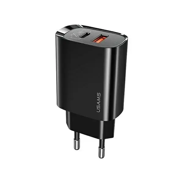 USAMS T35 tīkla lādētājs | 20W | PD3.0, QC3.0 | USB-C, USB-A | melns