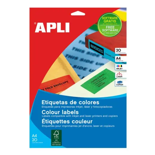 Uzlīmes APLI ILC ar izmēru 70x37mm, 20 loksnes/480 uzlīmes zaļas