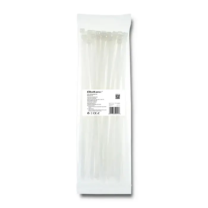 Qoltec Self-locking cable tie | 7.2*350mm | 50 pcs. | Nylon66 | UV | White
