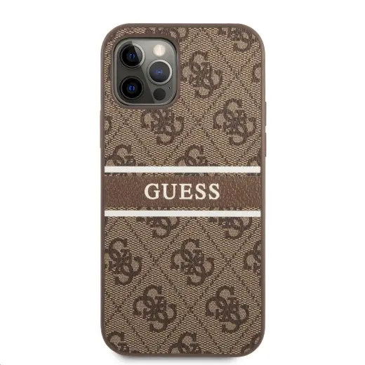 GUHCP12M4GDBR Guess PU 4G Printed Stripe Case for iPhone 12|12 Pro Brown
