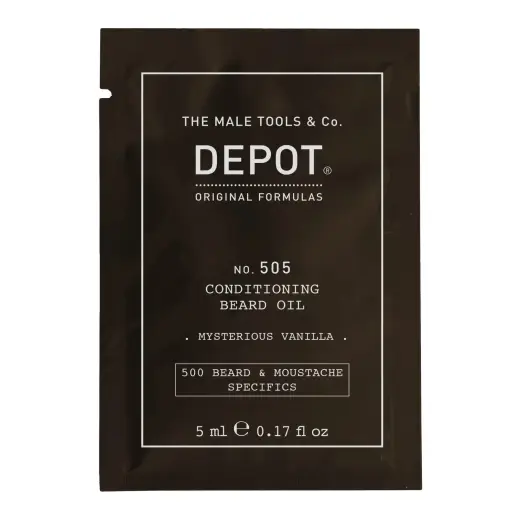 Depot, 500 Beard & Mustache Specifics No. 505, Beard Oil, Misterious Vanilla, Vitamin E, For Shine & Softness, 5 ml