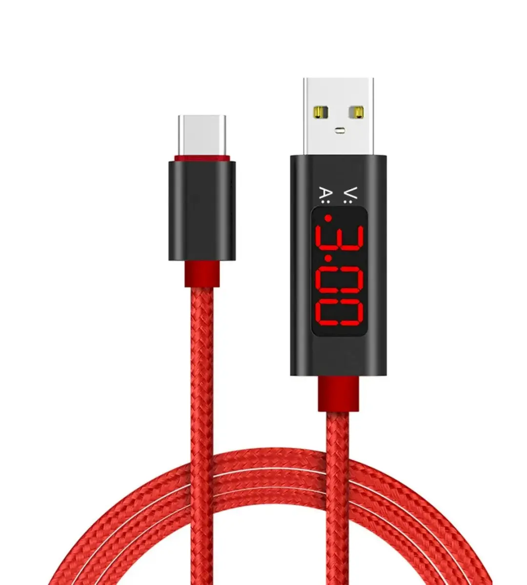 Fusion USB-C cable with LCD screen and V|A detector red