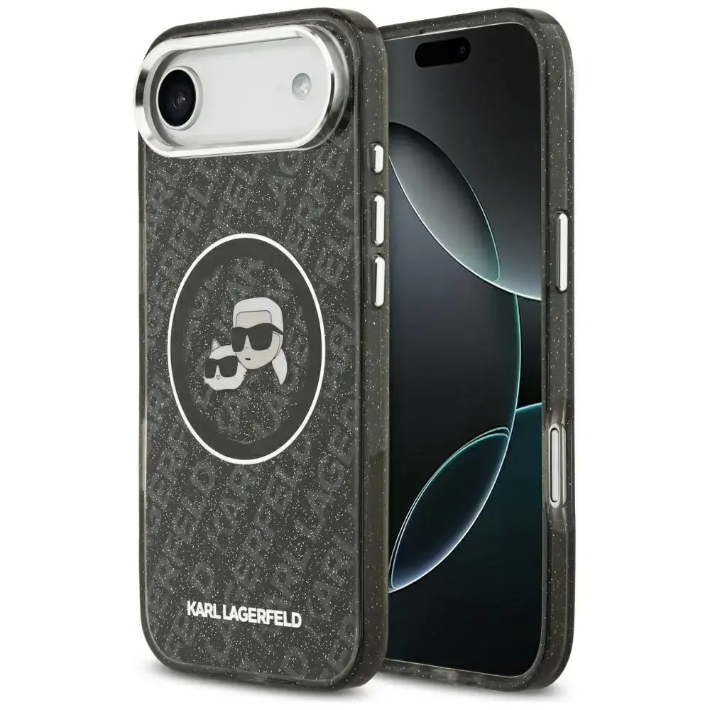 Karl Lagerfeld IML Glitter telefoniümbris MagSafe toega iPhone 17 Air jaoks, must