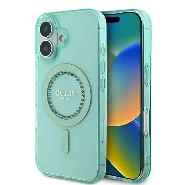 Guess GUHMP16MPFTDTEN iPhone 16 Plus 6.7" zielony|green hardcase IML Rhinestones MagSafe