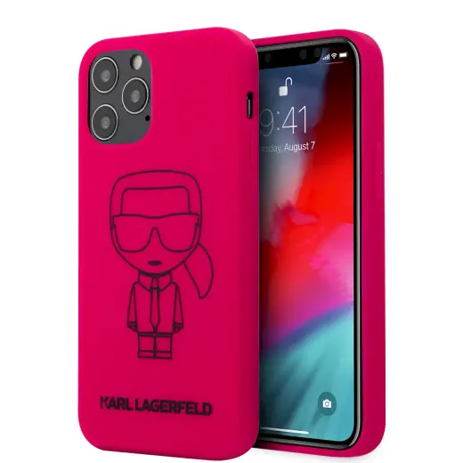 KLHCP12MSILFLPI Karl Lagerfeld Iconic Outline Silicone Cover for iPhone 12|12 Pro 6.1 Pink