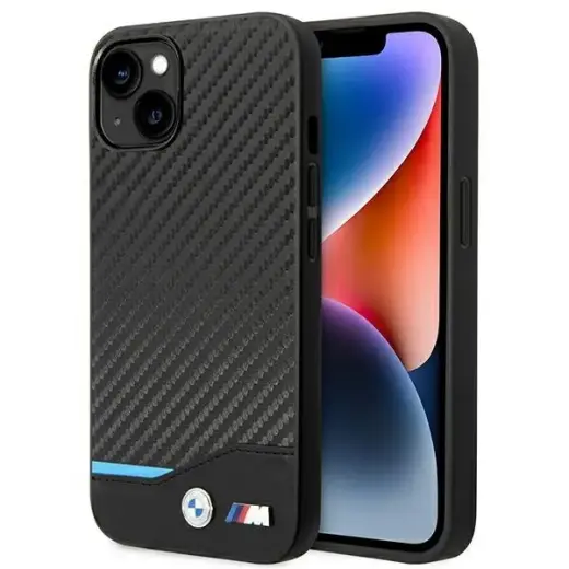 BMW BMHCP14M22NBCK Leather Carbon чехол для телефона iPhone 14 Plus | iPhone 15 Plus чёрный