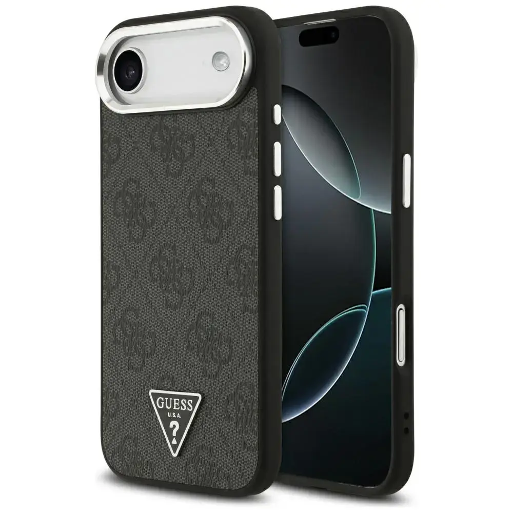 Guess 4G PU Leather Triangle Logo maciņš ar MagSafe atbalstu telefonam iPhone 17 Air melns