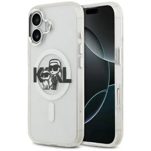 Etui Karl Lagerfeld IML Glitter Karl &    Choupette Sketch Logo MagSafe do iPhone 17 przezroczysty