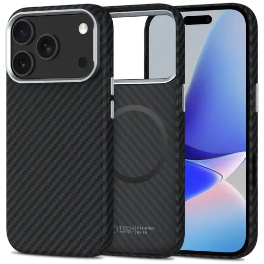 TECH-PROTECT ION CARBON MAGSAFE phone case with MagSafe support for iPhone 17 Pro Max black