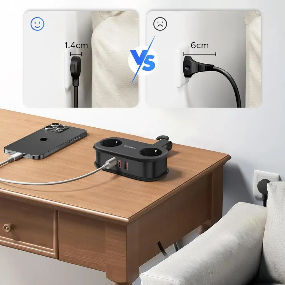 Orico APP 15.5W 5in1 Power Strip 2x AC + 2x USB-A + 1x USB-C - Black