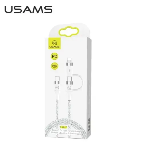 USAMS SJ403 провод для передачи данных и зарядки | USB-C на USB-C, USB-C на Lightning | 60W | белый