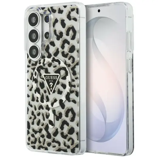 Guess IML Leopard Print Triangle phone case with MagSafe support for Samsung Galaxy S26 Ultra (S948) black