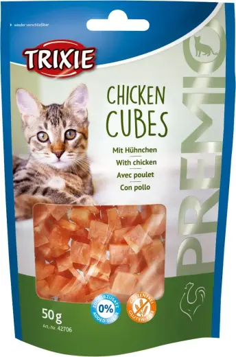 Gardumi kaķiem : Trixie Premio Chicken Cubes 50g.