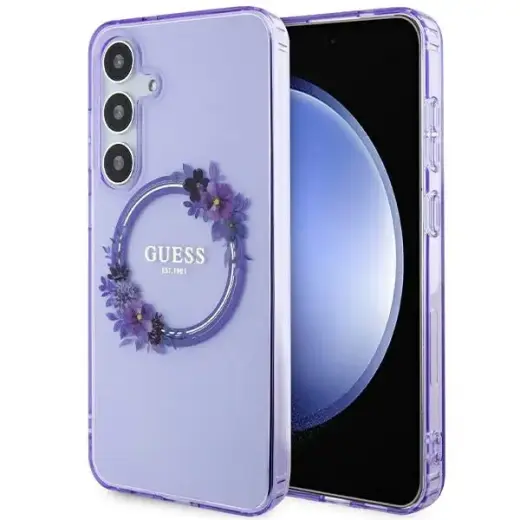 Guess GUHMS24MHFWFCU S24+ S926 fioletowy|purple hardcase IML Flowers Wreath MagSafe