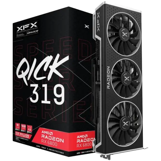 XFX	Video Card AMD Radeon	RX-6800 QICK 319 BLACK, 16GB	256bit, GDDR6 2190/16000, PCI-E 4, 3x DP, HDMI, Triple Fan,2.7 slot
