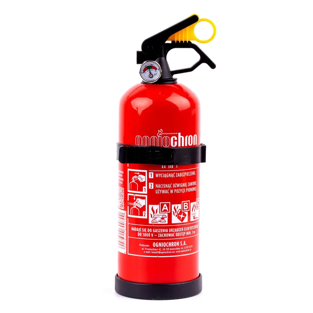 Powder fire extinguishers ABC with presure gauge and wall fixing, 1 kg