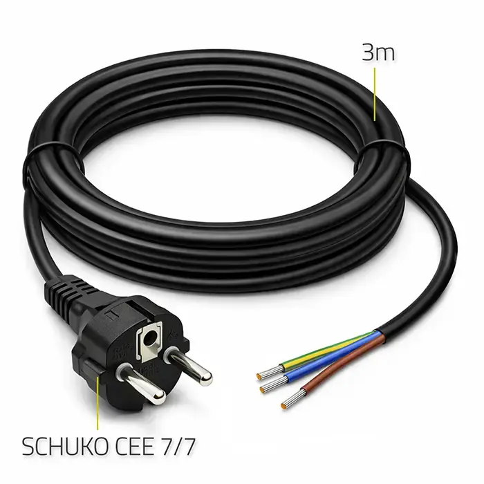 Qoltec Power cord | SCHUKO CEE 7/7 plug | Cu copper | stripped and soldered | 3x1.50 mm² | 3m