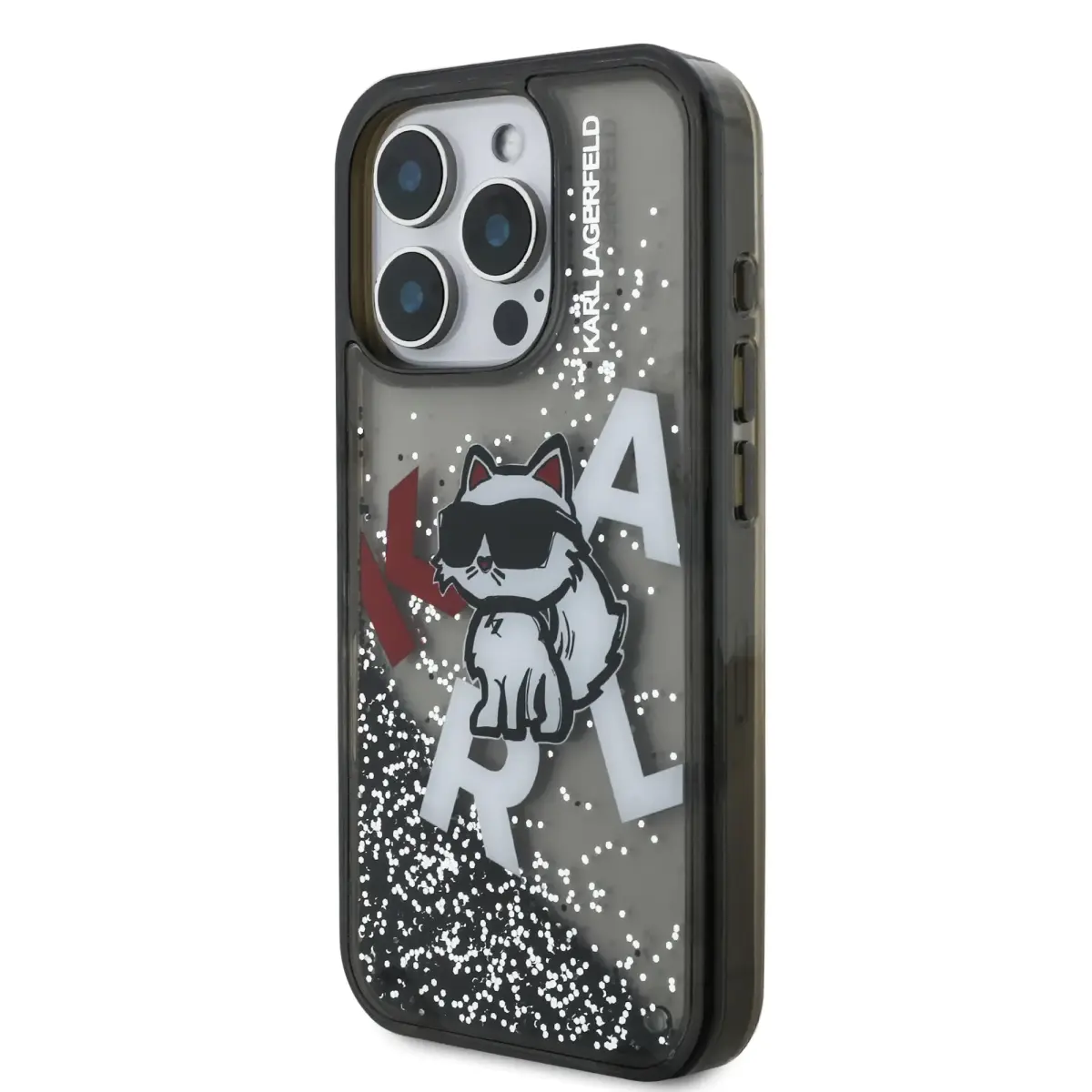 Karl Lagerfeld Liquid Glitter Scattered Choupette Case for iPhone 16 Pro Black