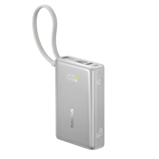 Baseus PicoGo 10000mAh 45W Powerbank with Digital Display and Built-in USB-C Cable - Titanium