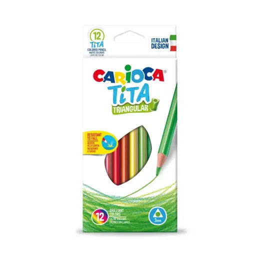 Krāsainie zīmuļi CARIOCA TITA, trīsstūrveida, 12gab