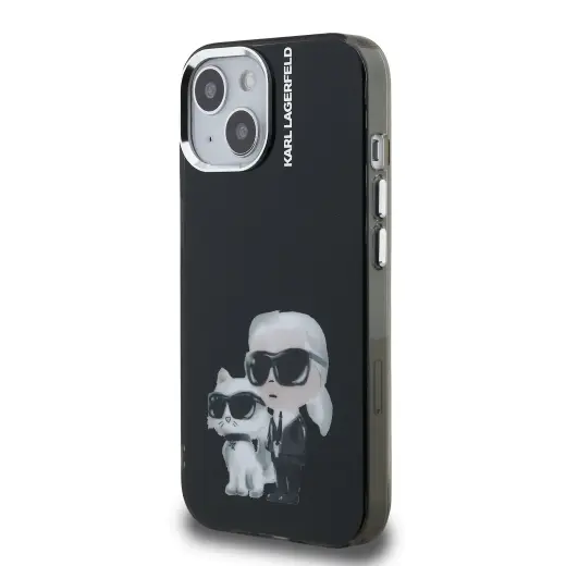 Karl Lagerfeld IML Aquarelle Karl and Choupette Case for iPhone 15 Black