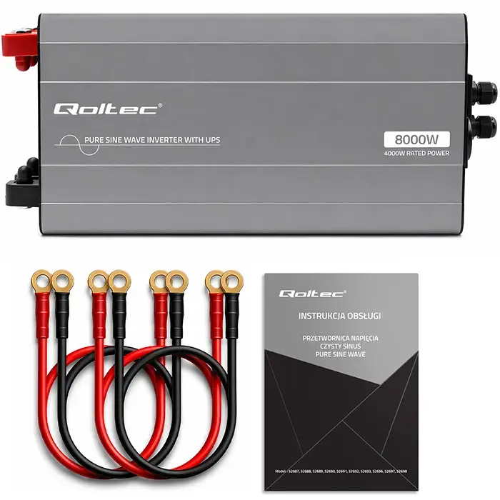Qoltec Pure Sine Wave Inverter with UPS | 12V to 230V | 4000/8000W | USB | Compatible with LiFePO4 GEL AGM