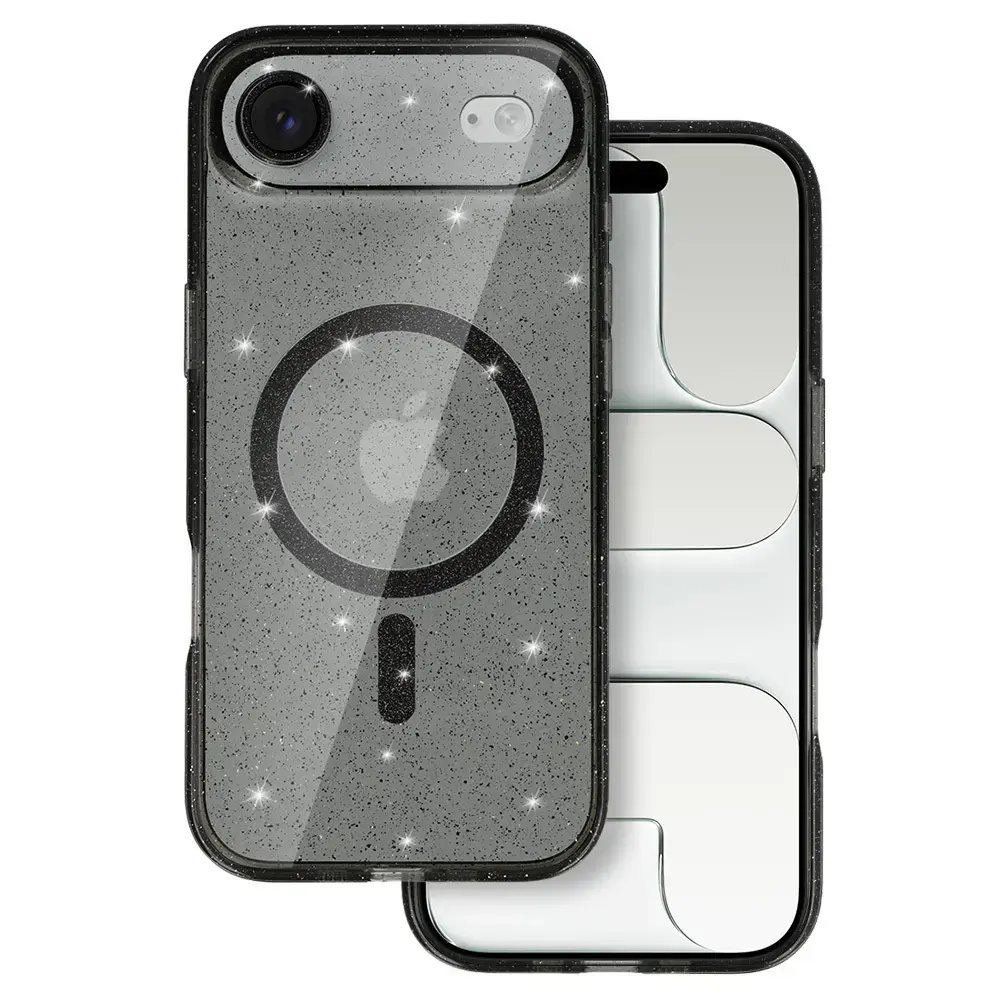 Glitter maciņš ar MagSafe atbalstu telefonam iPhone 17 Air melns caurspīdīgs