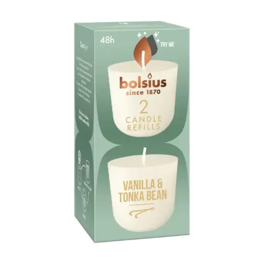 „Candles Clean Light“ papildymo žvakės, 2 vnt., vanilės ir tonka pupelių skonio