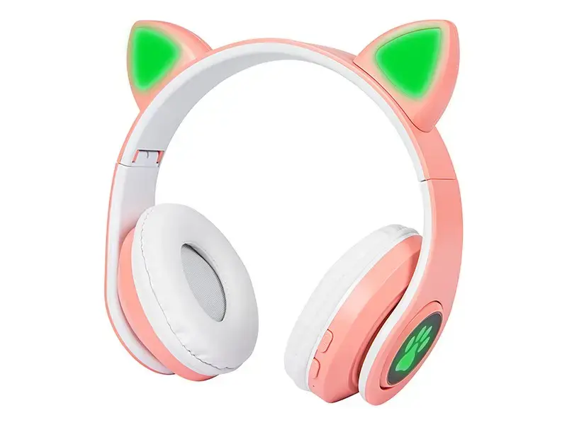 Wireless headset Bluetooth 5.0 LED for kids pink ears