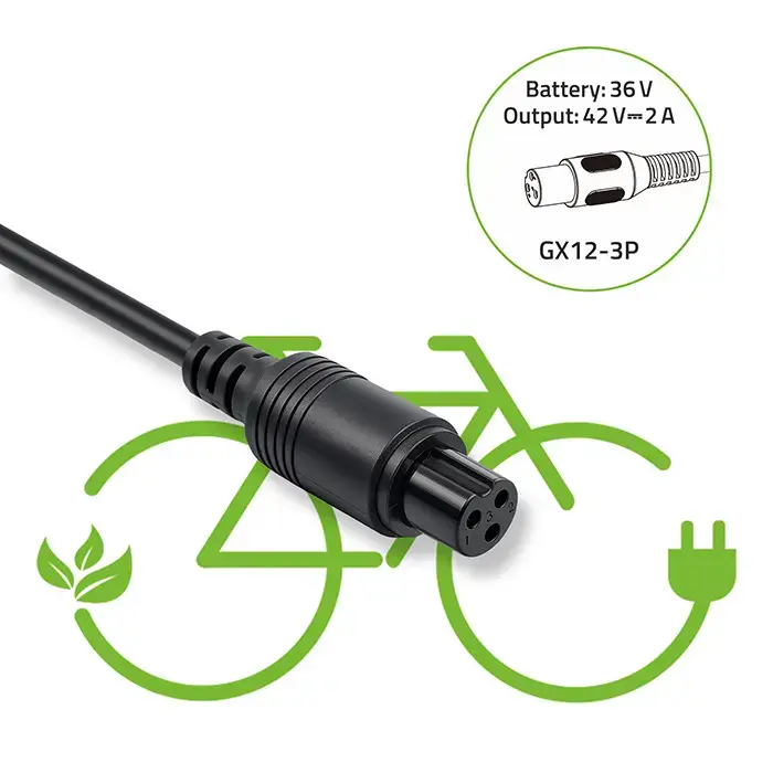 Qoltec Fast Charger for e-bike 36V | 42V | 2A | GX12-3Pin +power cable