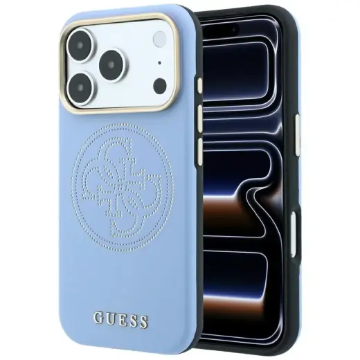 Guess Perforated 4G Gold Logo telefoni ümbris MagSafe toega iPhone 18 Pro Max | iPhone 17 Pro Max sinine
