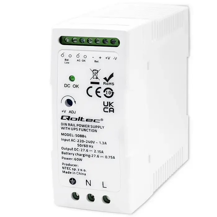 Qoltec Stable DIN Rail Power Supply with UPS function | 60W 