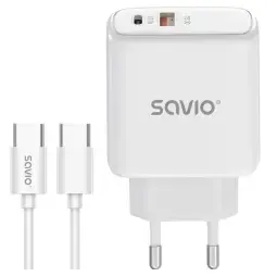 Savio Wall Charger tīkla lādētājs | 20W | USB-A, USB-C | ar USB-C uz USB-C vadu komplektā
