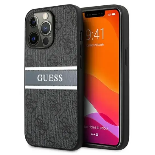 GUHCP13X4GDGR Guess PU 4G Printed Stripe Case for iPhone 13 Pro Max Grey