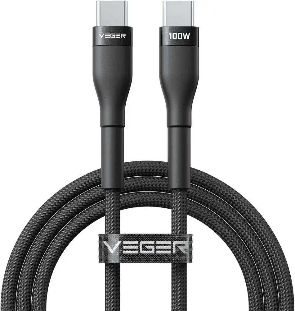 Veger CC05 datu pārraides un uzlādes vads | USB-C uz USB-C | PD | 100W | 1.5m | melns
