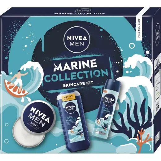 NIVEA, Set Regalo Bellezza, Box Cool Marine Geschenkset Für Herren (Set Da Barba)