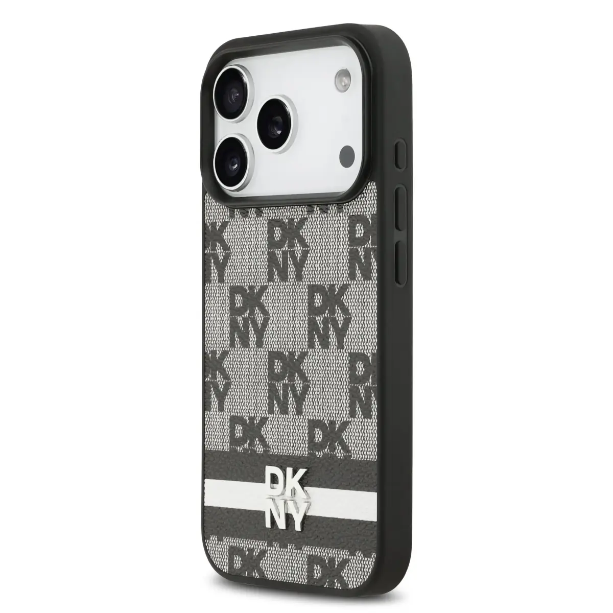 DKNY PU Leather Checkered Pattern and Stripe Case for iPhone 17 Pro Black