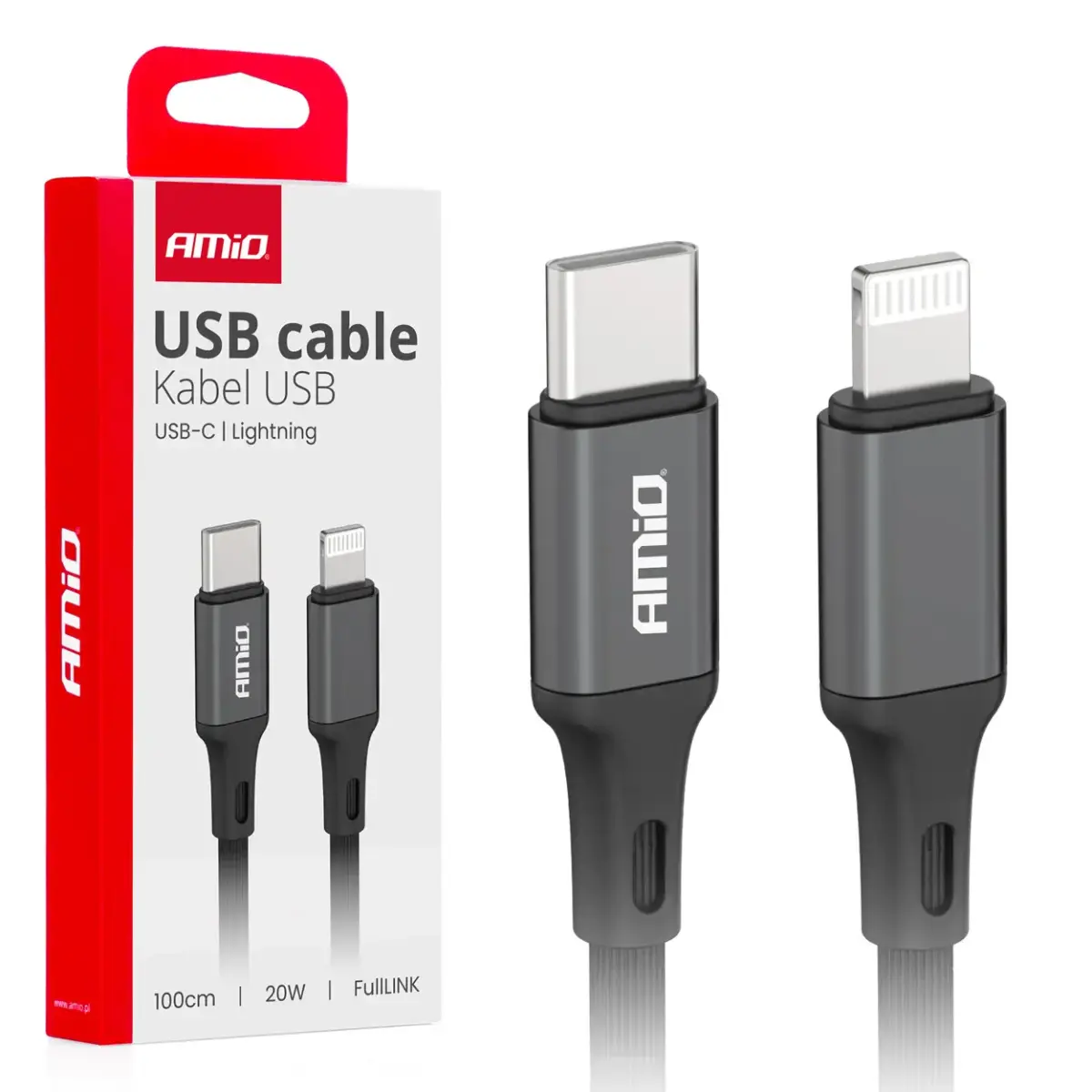 AMiO AMIO-03904 datu pārraides un uzlādes vads | USB-C uz Lightning | 20W | 1m