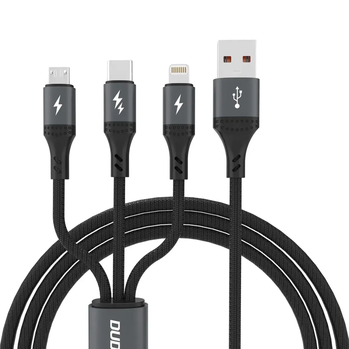 Dudao L3E 3-in-1 datu pārraides un uzlādes vads | USB-A uz Micro USB, USB-C, Lightning | 60W | 1.2m | melns