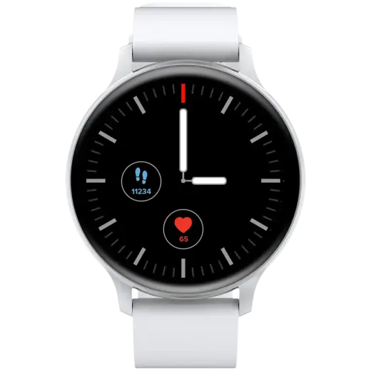CANYON Badian SW-68, Smartwatch, Realtek 8762CK, 1.28''TFT 240x240px; RAM : 160KB,  Lithium-ion polymer battery, 3.7V 190mAh Include, Silver Zinc alloy middle frame + plastic bottom case+ white Silicone strap + silver strap buckle, 44.9x 10.9mm, strap: 20x220mm, 50.64g