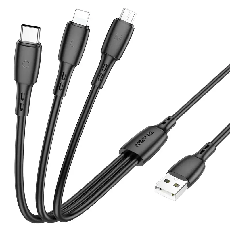 Borofone BX71 data transfer and charging cable | USB-A to USB-C, Micro USB, Lightning | 10W | 1m | black