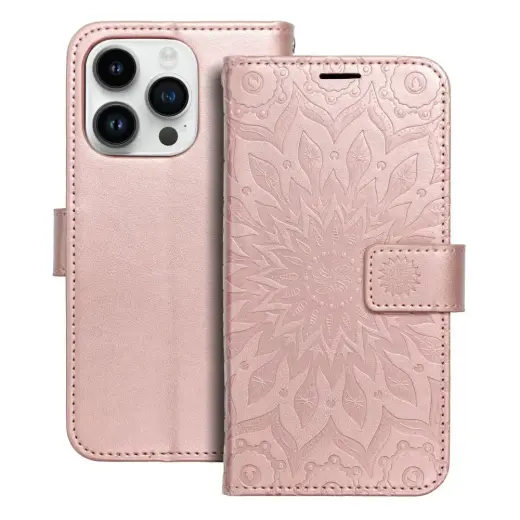 MEZZO mandala knyginio tipo telefono dėklas iPhone 14 Pro rožinis