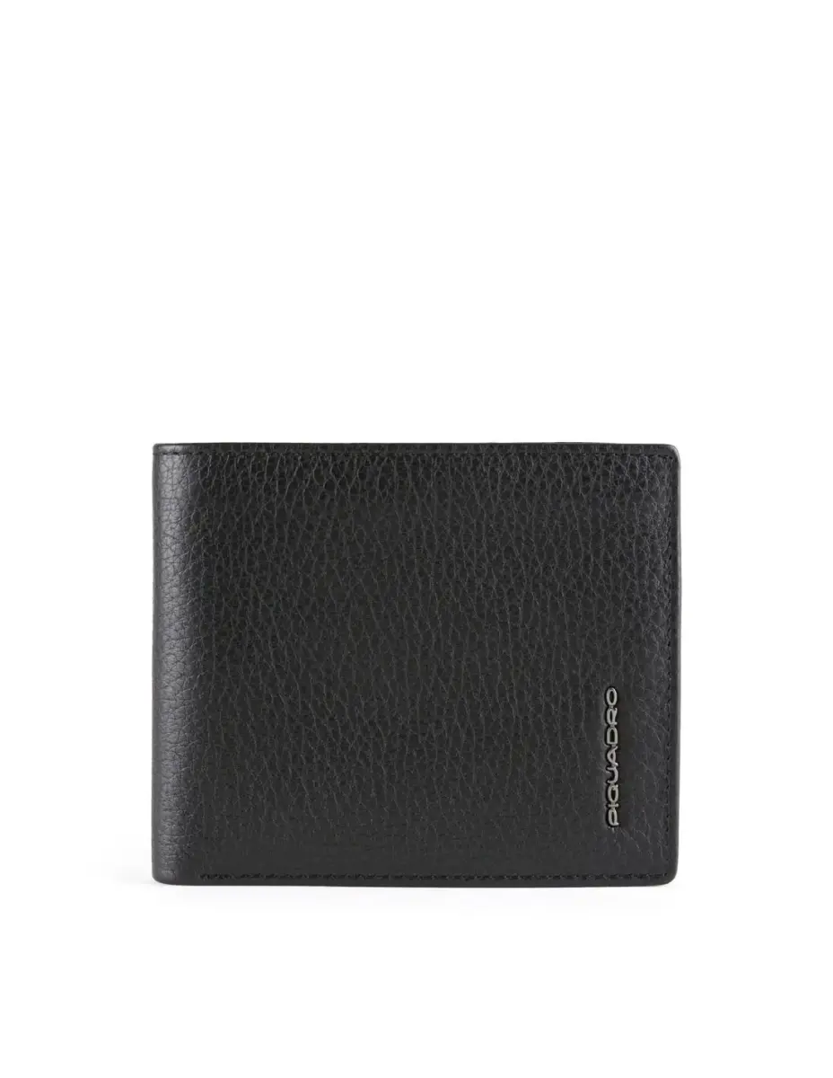 Piquadro, Piquadro, Leather Wallet, With Zipped Coin Pocket, Black, For Men