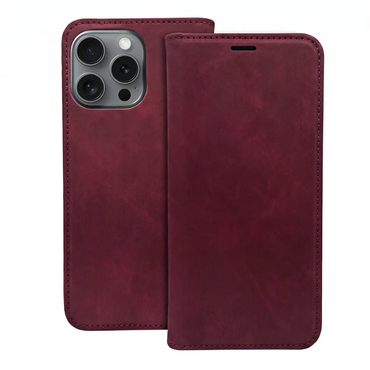 Smart Suede book type phone case for iPhone 17 Pro | iPhone 18 Pro dark red