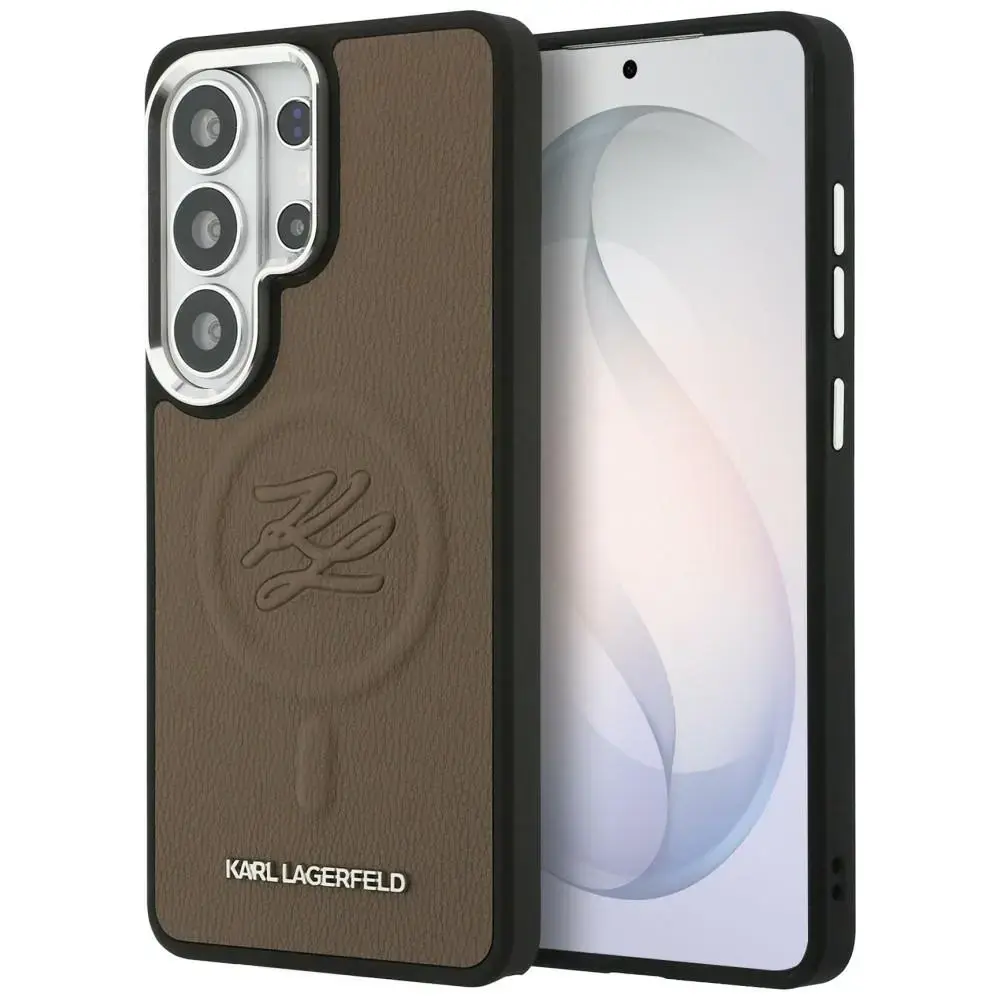 Karl Lagerfeld Embossed Ring Initials maciņš un ar statīvu telefonam Samsung Galaxy S26 Ultra (S948) brūns
