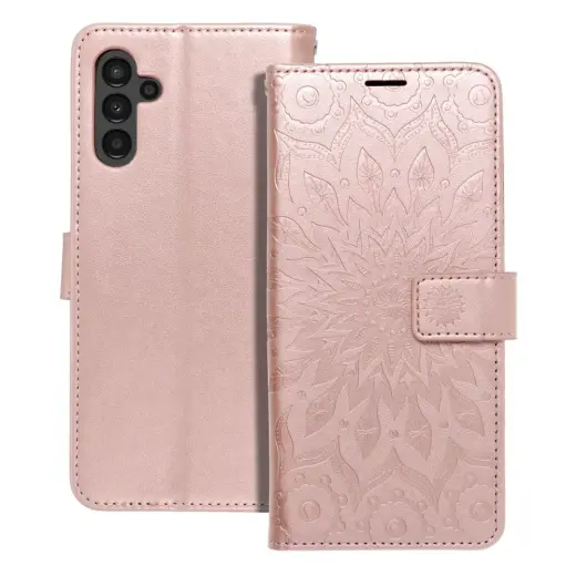 MEZZO mandala knyginio tipo telefono dėklas Samsung Galaxy A13 5G (A136) | A04s (A047) rožinis auksinis