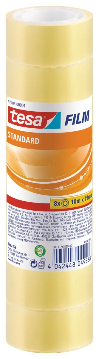 Pašlīmējoša lente tesafilm® Standard, caurspīdīga, 8 x 10m x 19mm