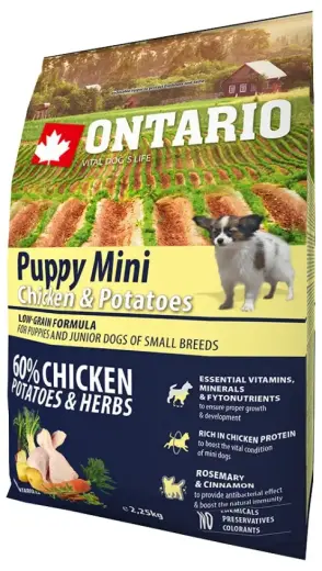 Sausā barība kucēniem - Ontario Dog Puppy Mini Chicken|Potatoes, 2.25kg