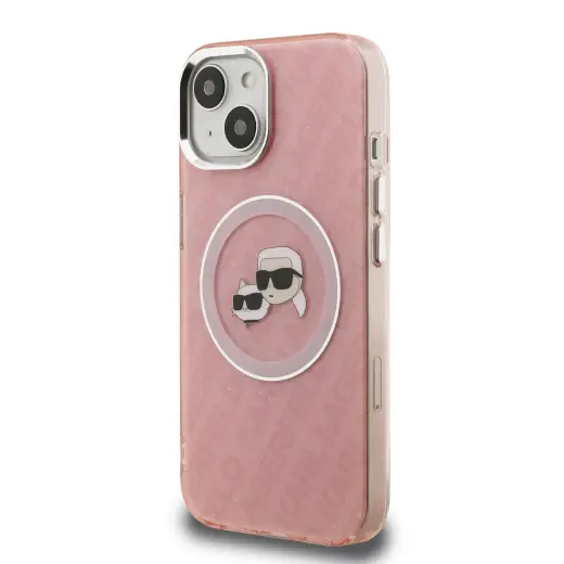 Karl Lagerfeld IML K&CH Heads Repeated Logo MagSafe Case for iPhone 15 Pink