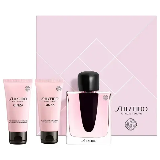 Set Shiseido: Ginza, Eau De Parfum, For Women, 50 ml + Ginza, Moisturizing, Body Lotion, 50 ml + Ginza, Cleansing, Shower Gel, For All Skin Types, 50 ml